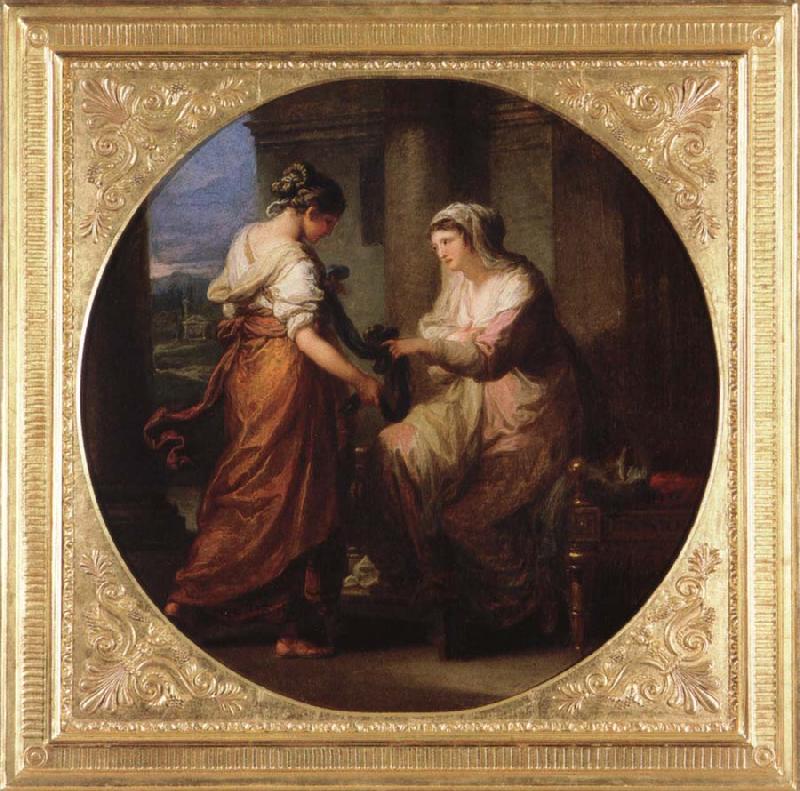 Angelika Kauffmann Elektra gibt ihre Schwester Chyrsothemis ihren Gurtel und die Locken des Orest fur das Grab Des Agamemnon Germany oil painting art